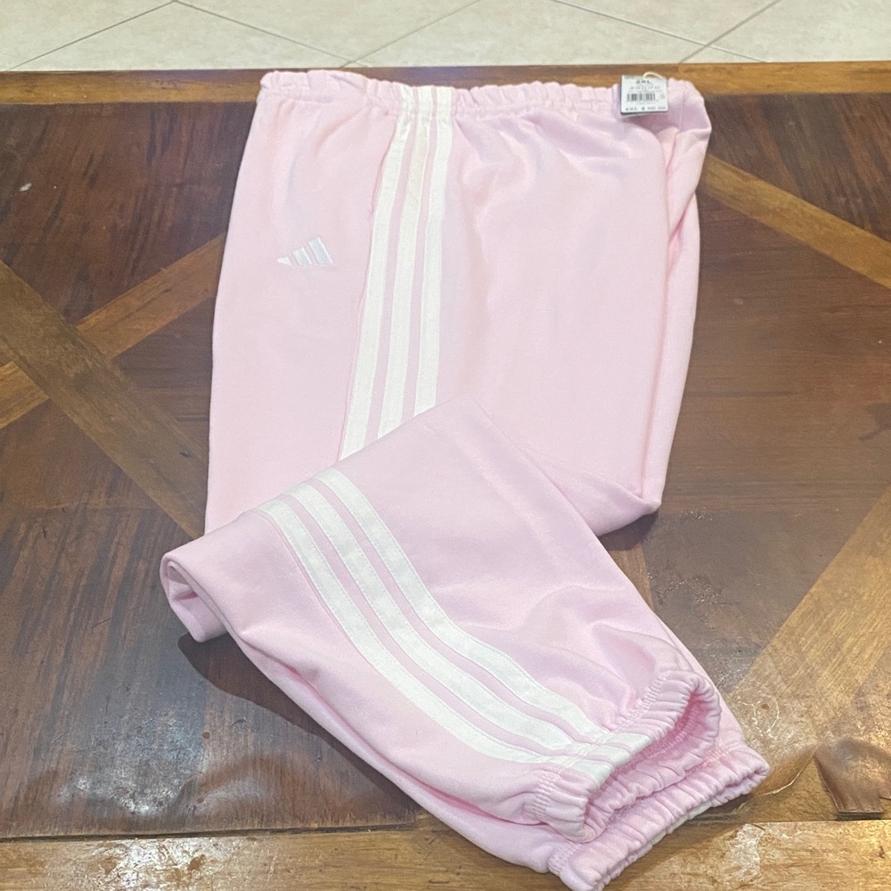 Adidas Women's Pink Joggers with White Stripes - Picture 2 of 4